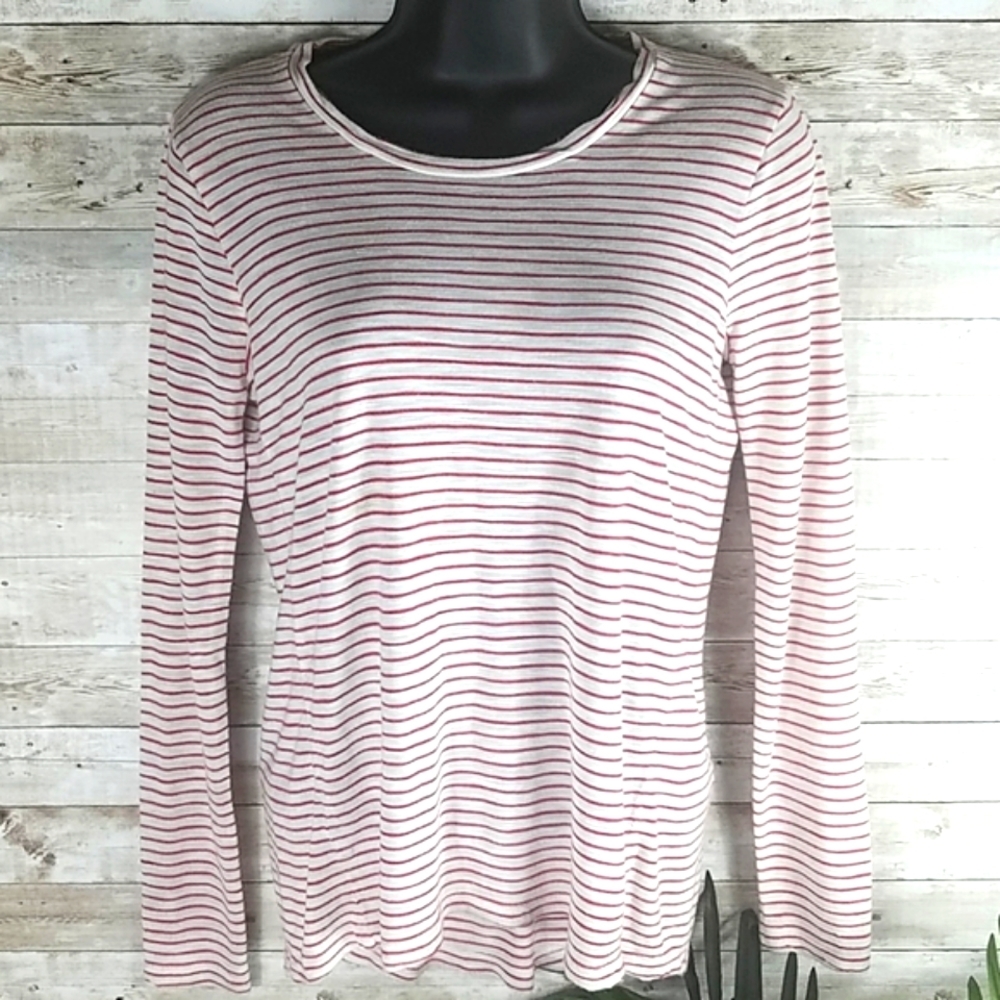 MadeWell, Red/white stripes, long sleeves pullover, Sz XS